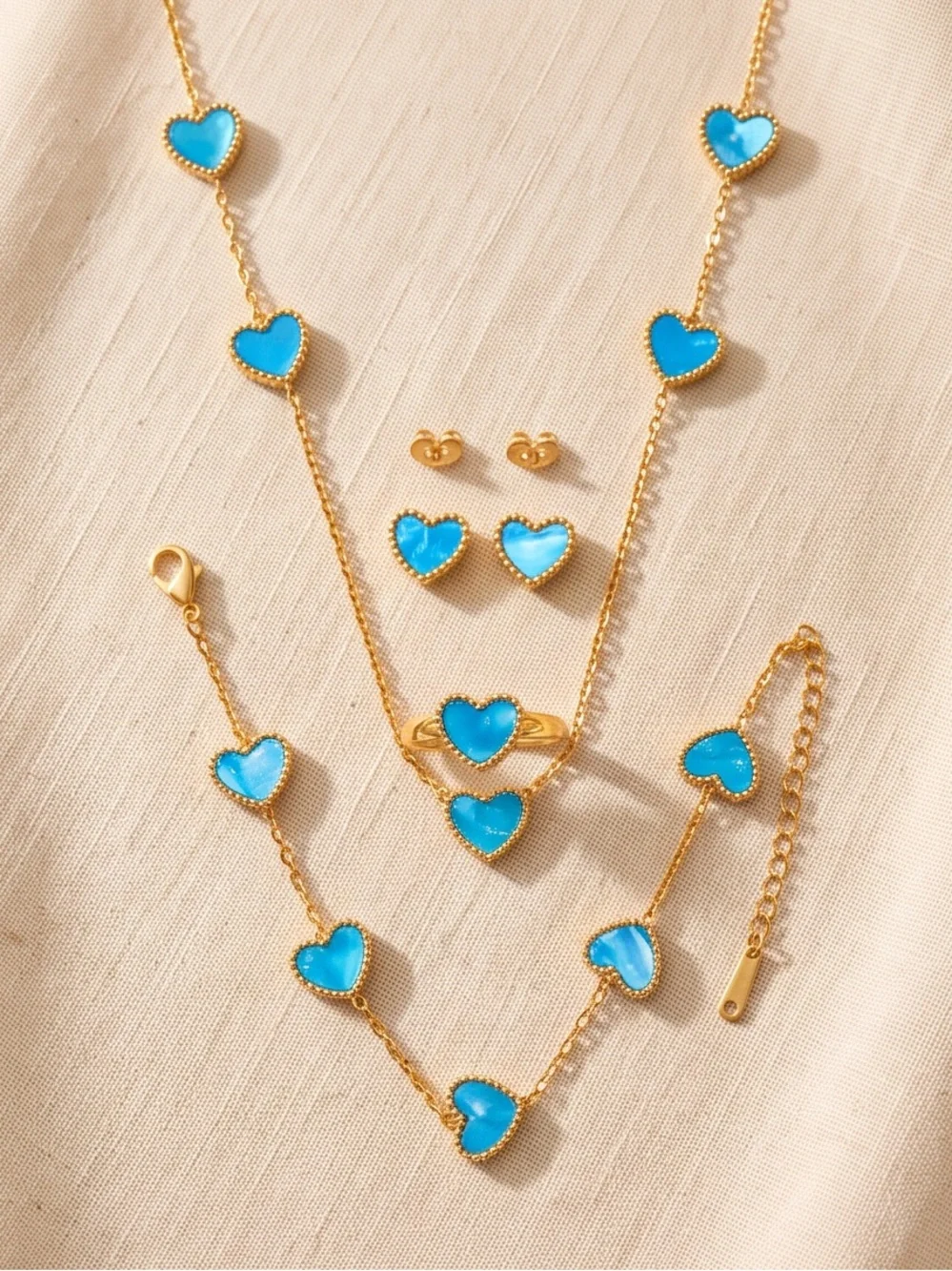 Cute Turquoise Heart Jewelry Set for Girls/Tweens (4-Piece Set) – Hypoallergenic